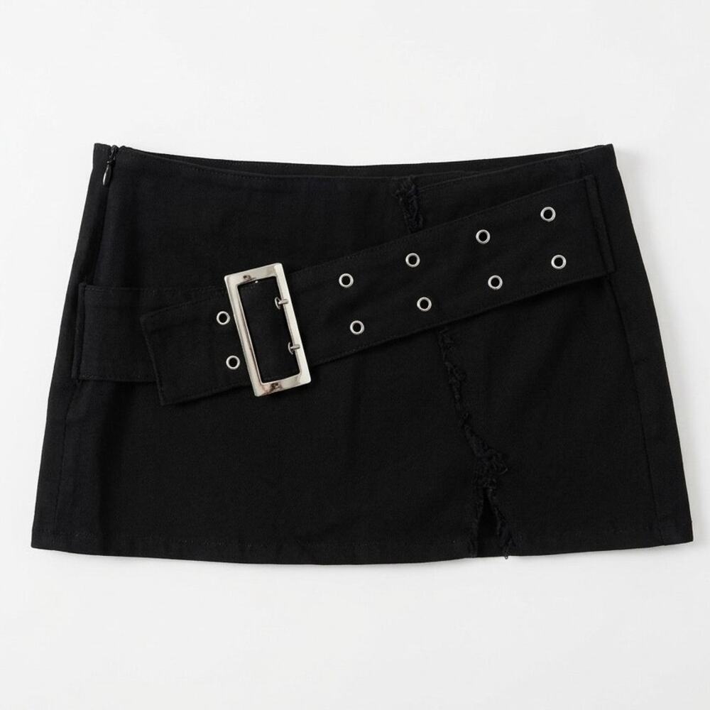 Superdown black microskirt with belt and small slit festival grunge indie sleaze